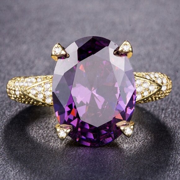 18K Gold Plated Beautiful Purple CZ Women Promise Ring, FB16FA1022 - Picture 1 of 2